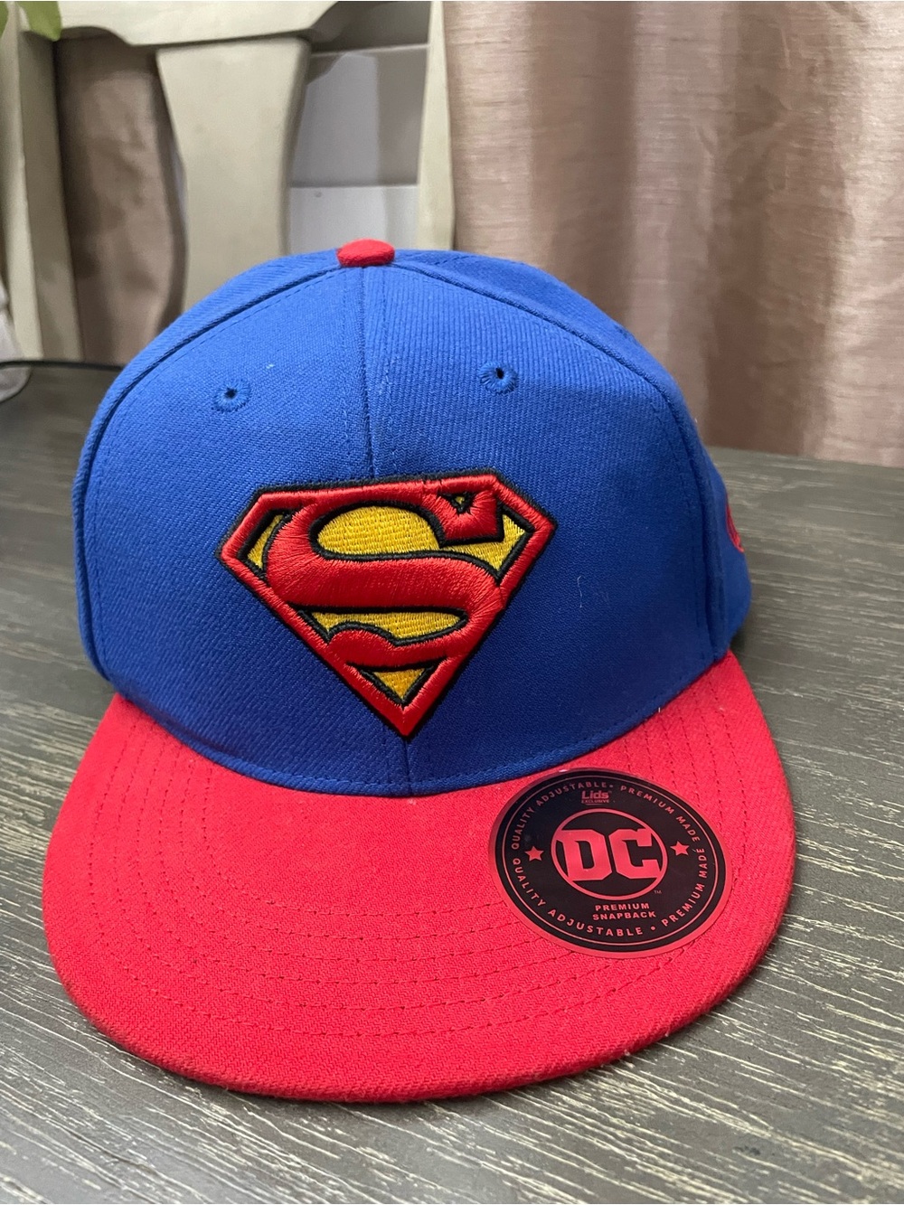 DC Superman Kids Blue and Red Snapback Hat with embroidered Logo